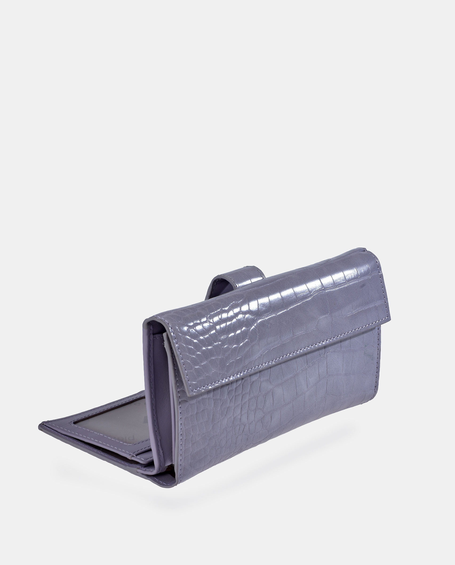 Porta-Moedas Grande em Pele e PU com Secção para Notas e Aba Lilás-4