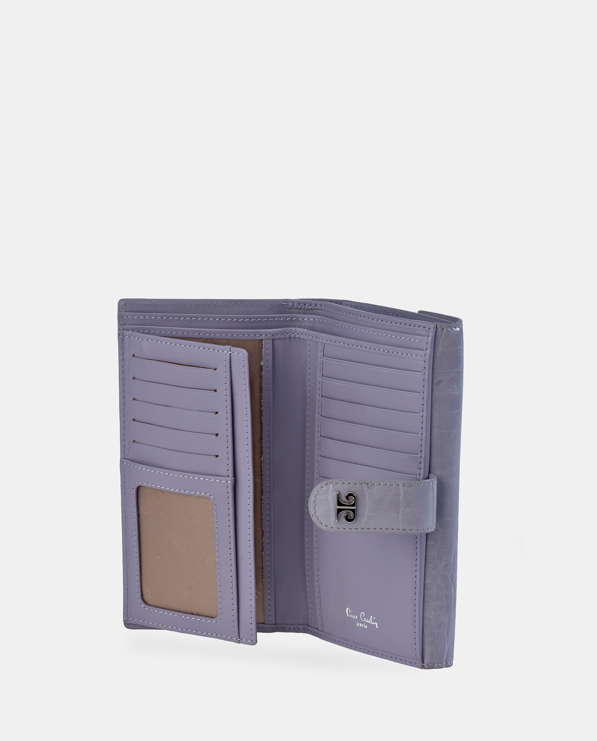 Porta-Moedas Grande em Pele e PU com Secção para Notas e Aba Lilás-5
