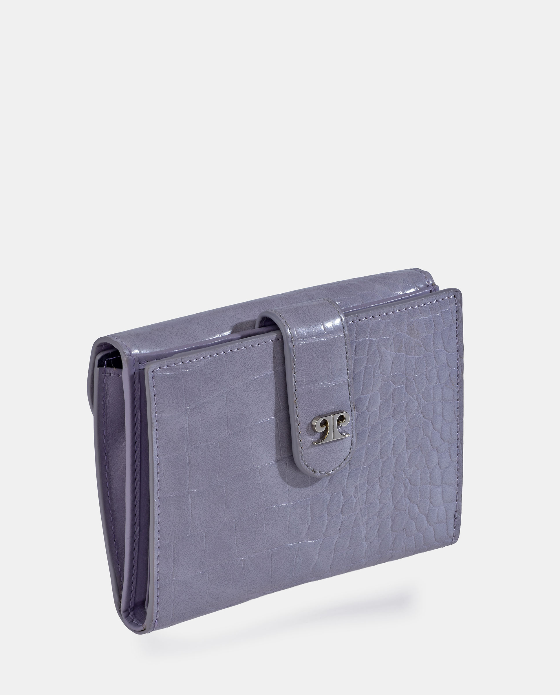 Porta-Moedas em Pele e PU com Secção para Notas e Aba Lilás-2