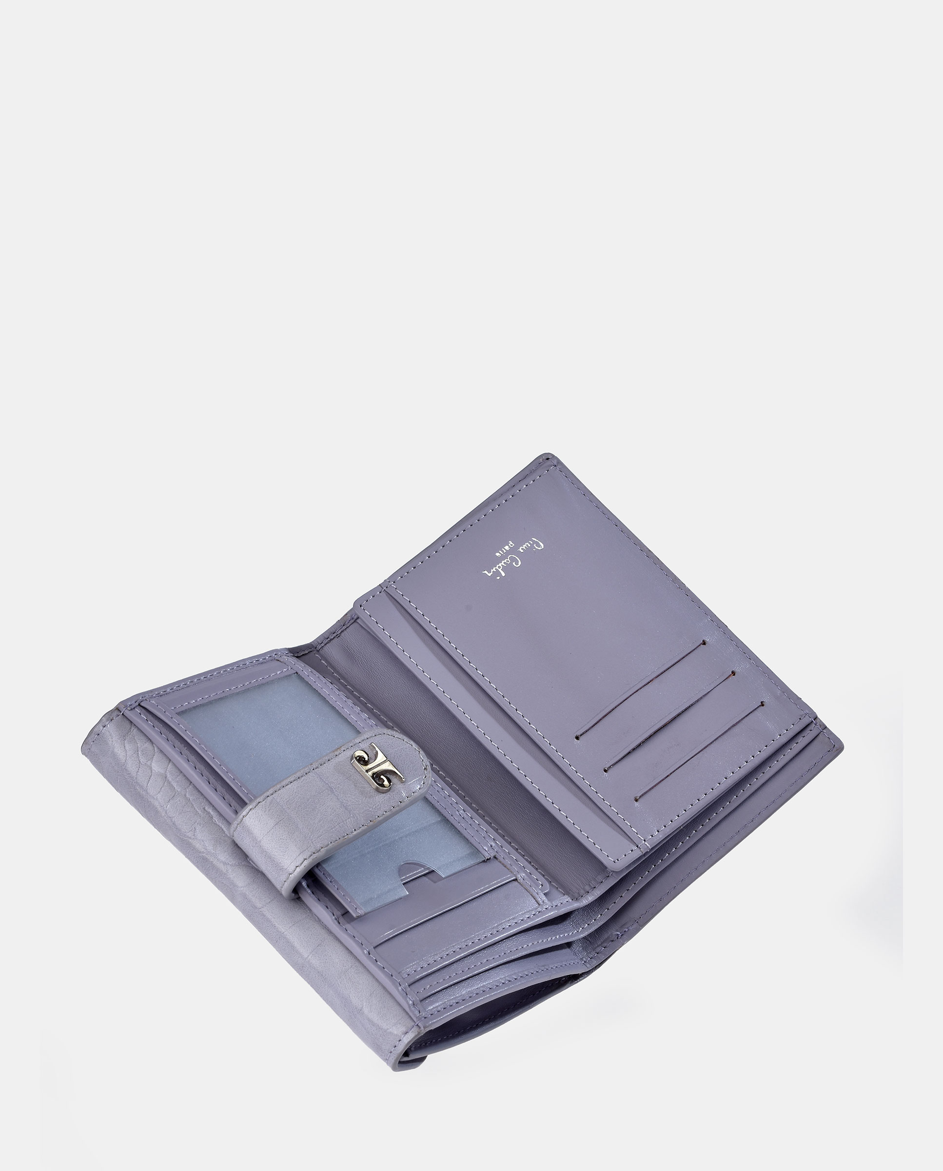 Porta-Moedas em Pele e PU com Secção para Notas e Aba Lilás-5