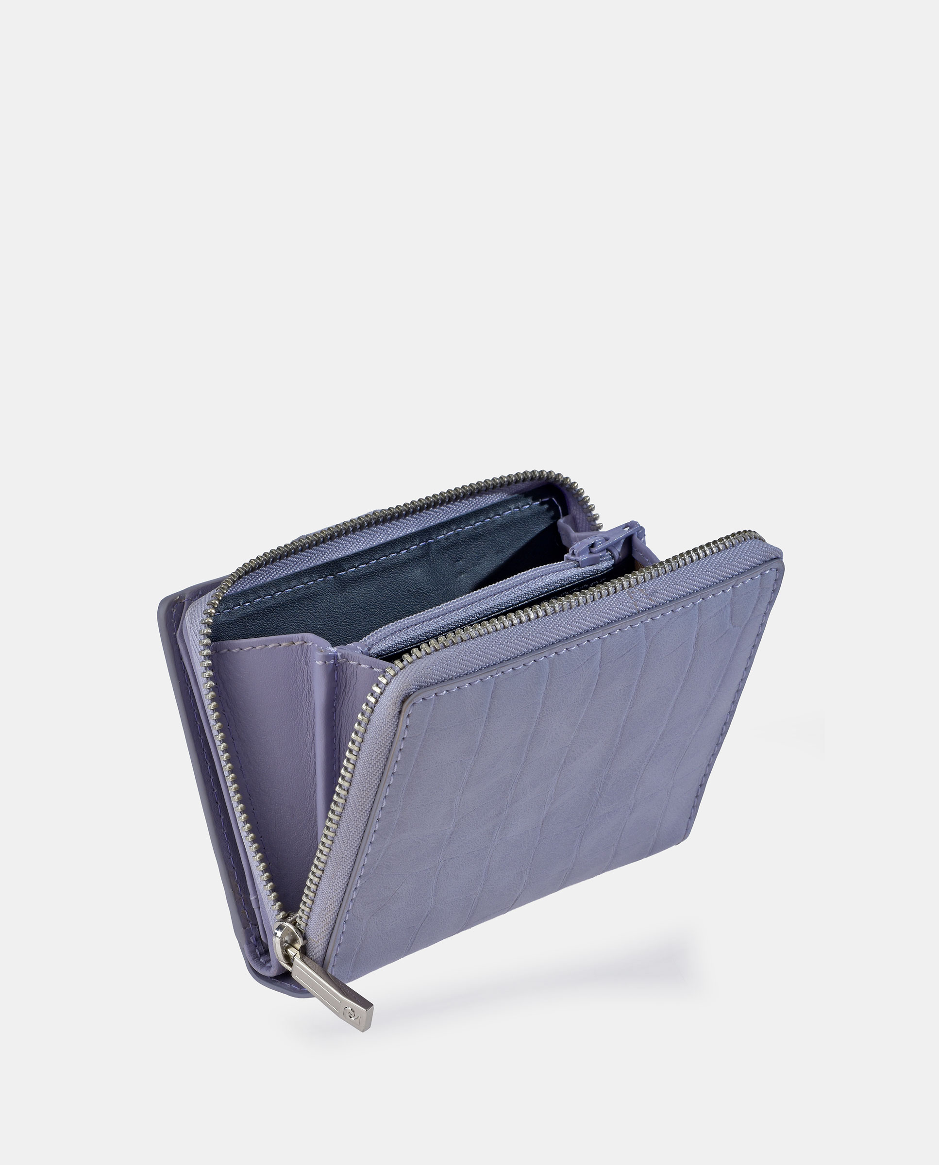 Porta-Moedas em Pele e PU com Secção para Notas e Fecho de Correr Lilás-4