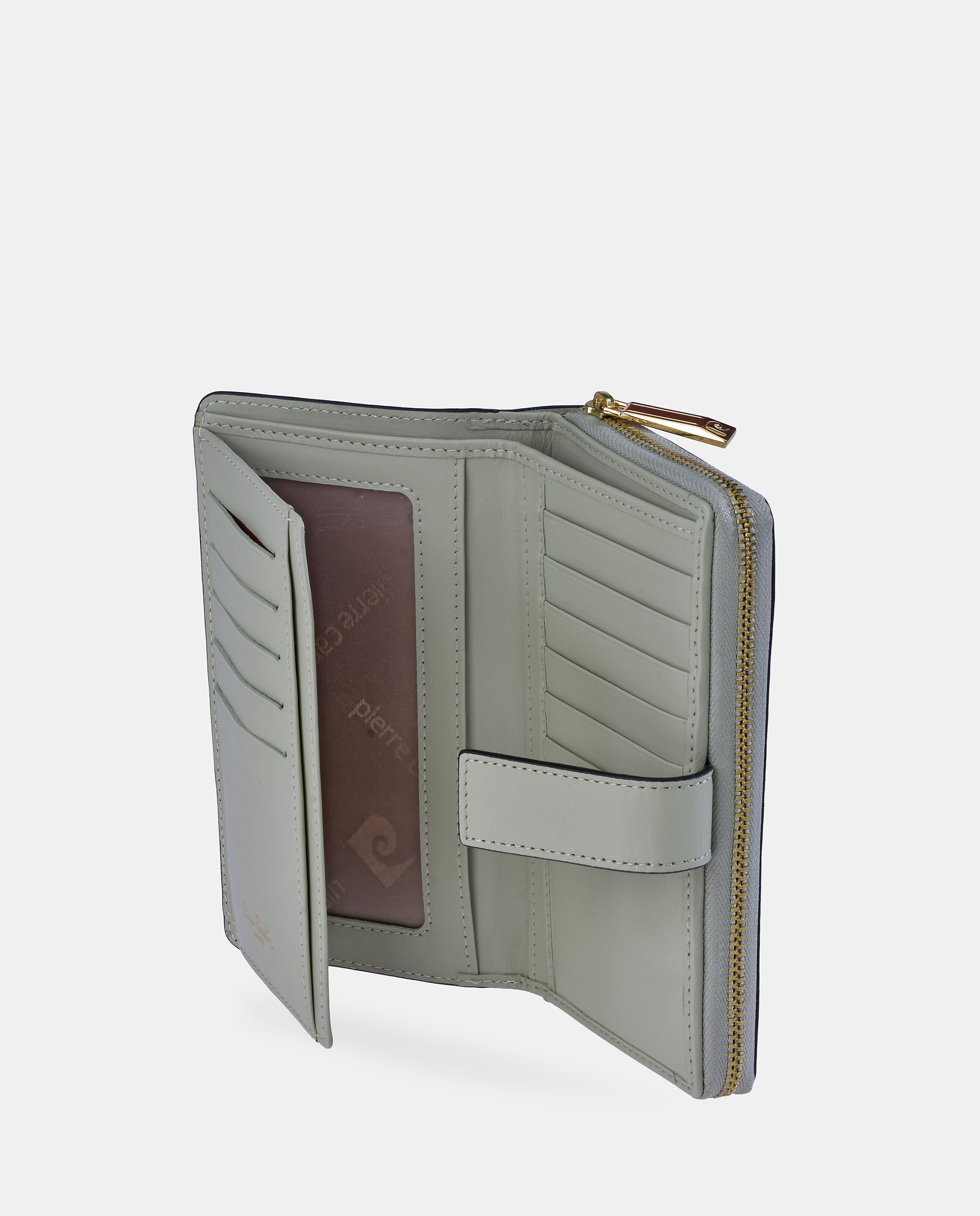 Porta-Moedas Grande em Pele com Secção para Notas Verde Água-2
