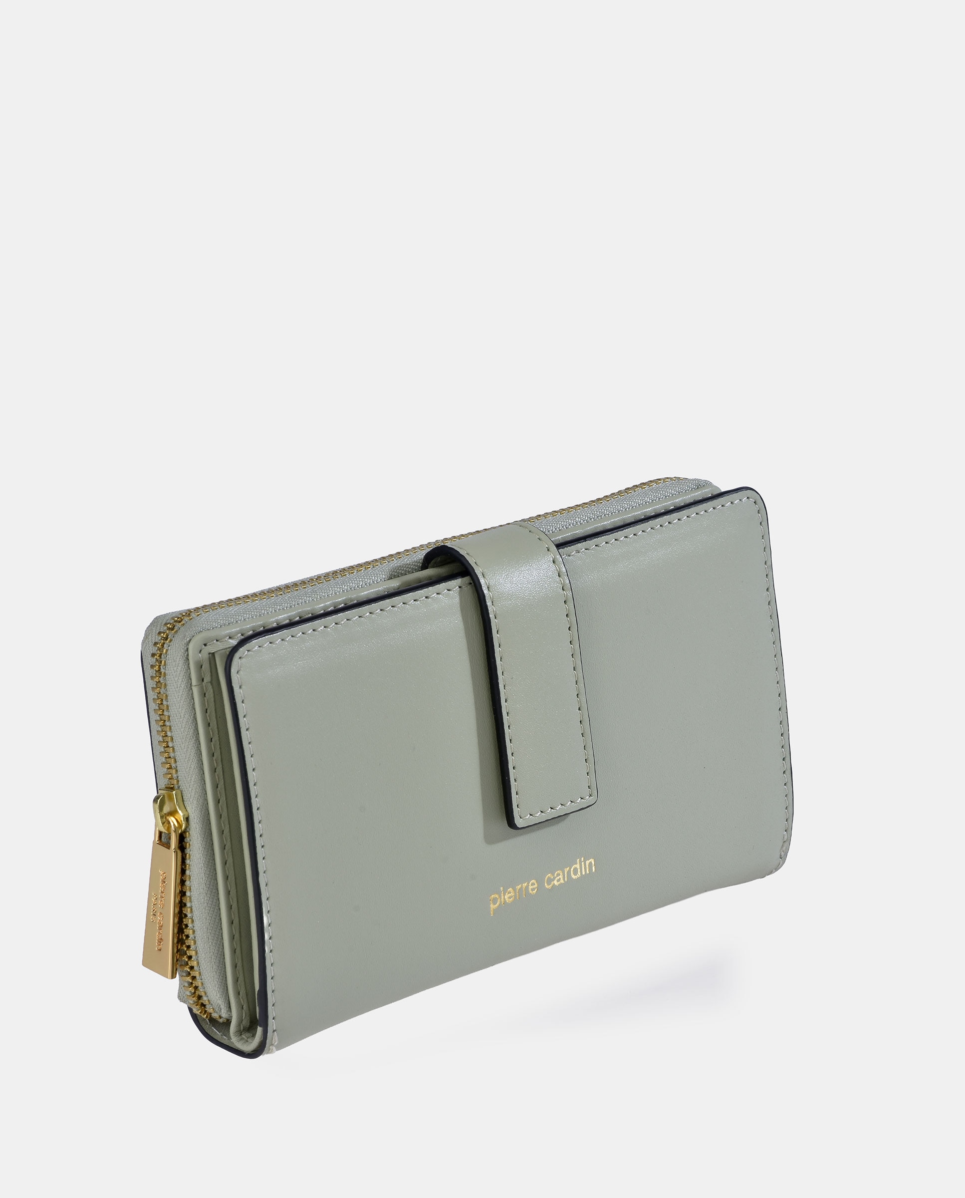 Porta-Moedas Grande em Pele com Secção para Notas Verde Água-3