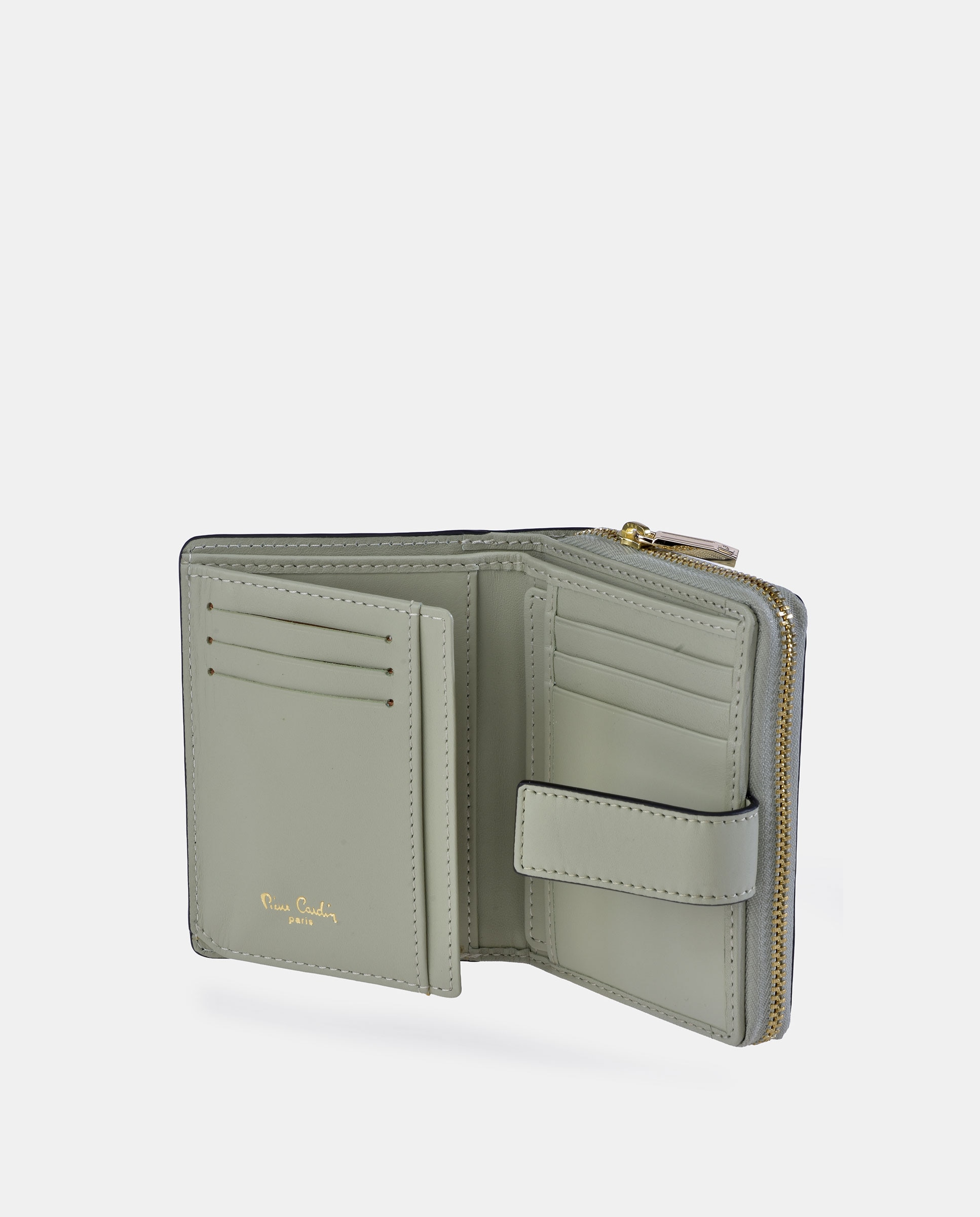 Porta-Moedas com Secção para Notas em Pele Verde Água-4