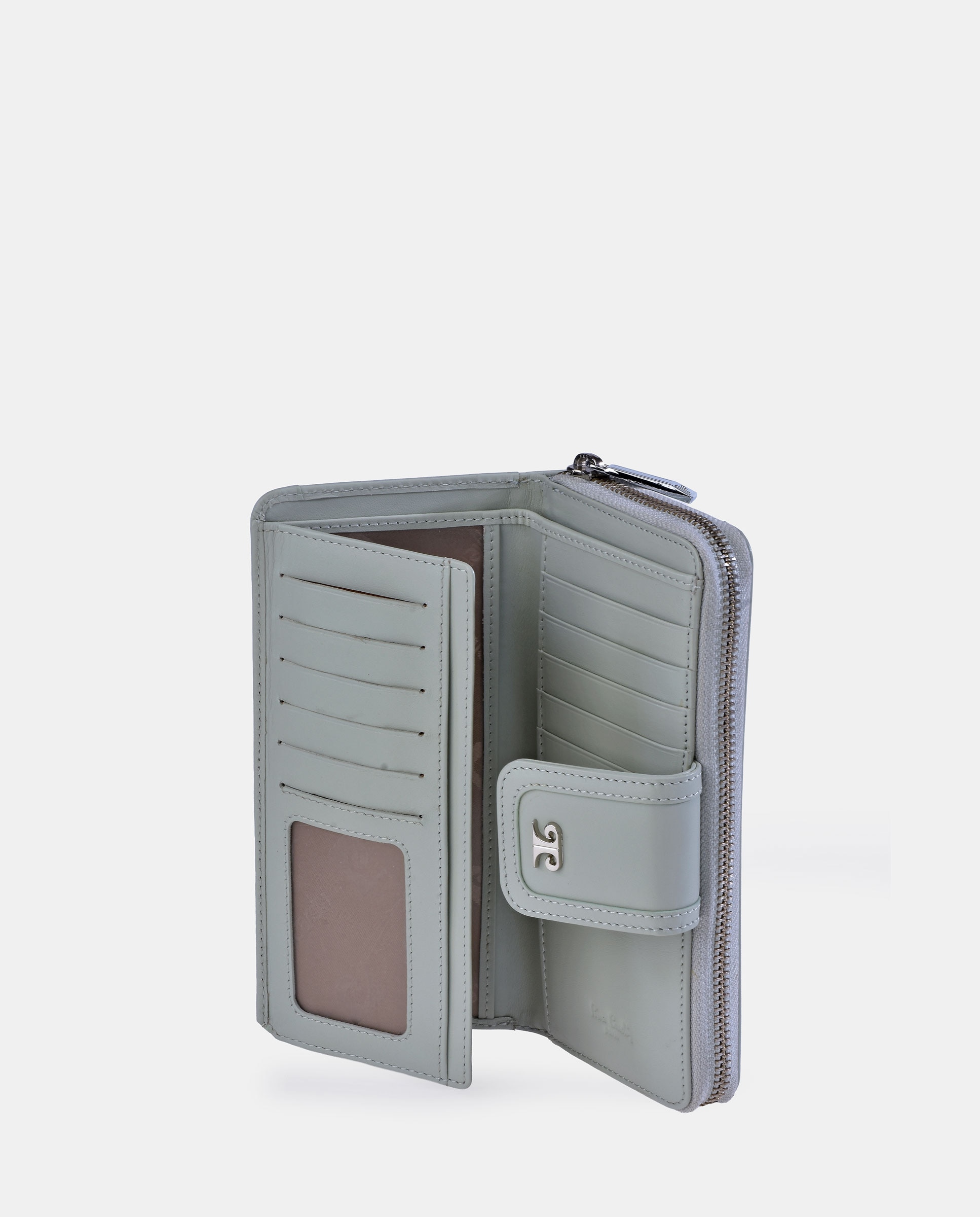 Porta-Moedas Grande em Pele Gravada com Secção para Notas Verde Água-4