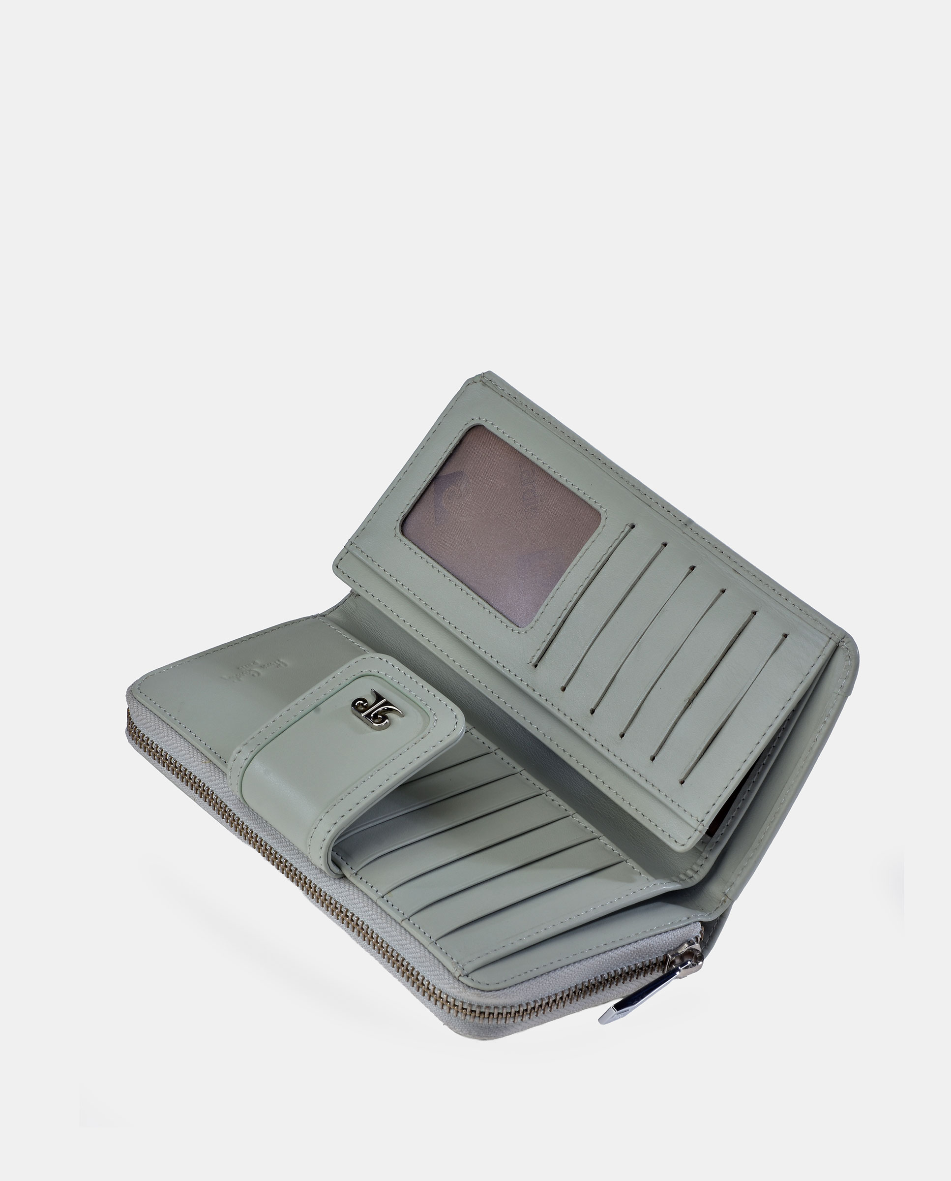Porta-Moedas Grande em Pele Gravada com Secção para Notas Verde Água-5