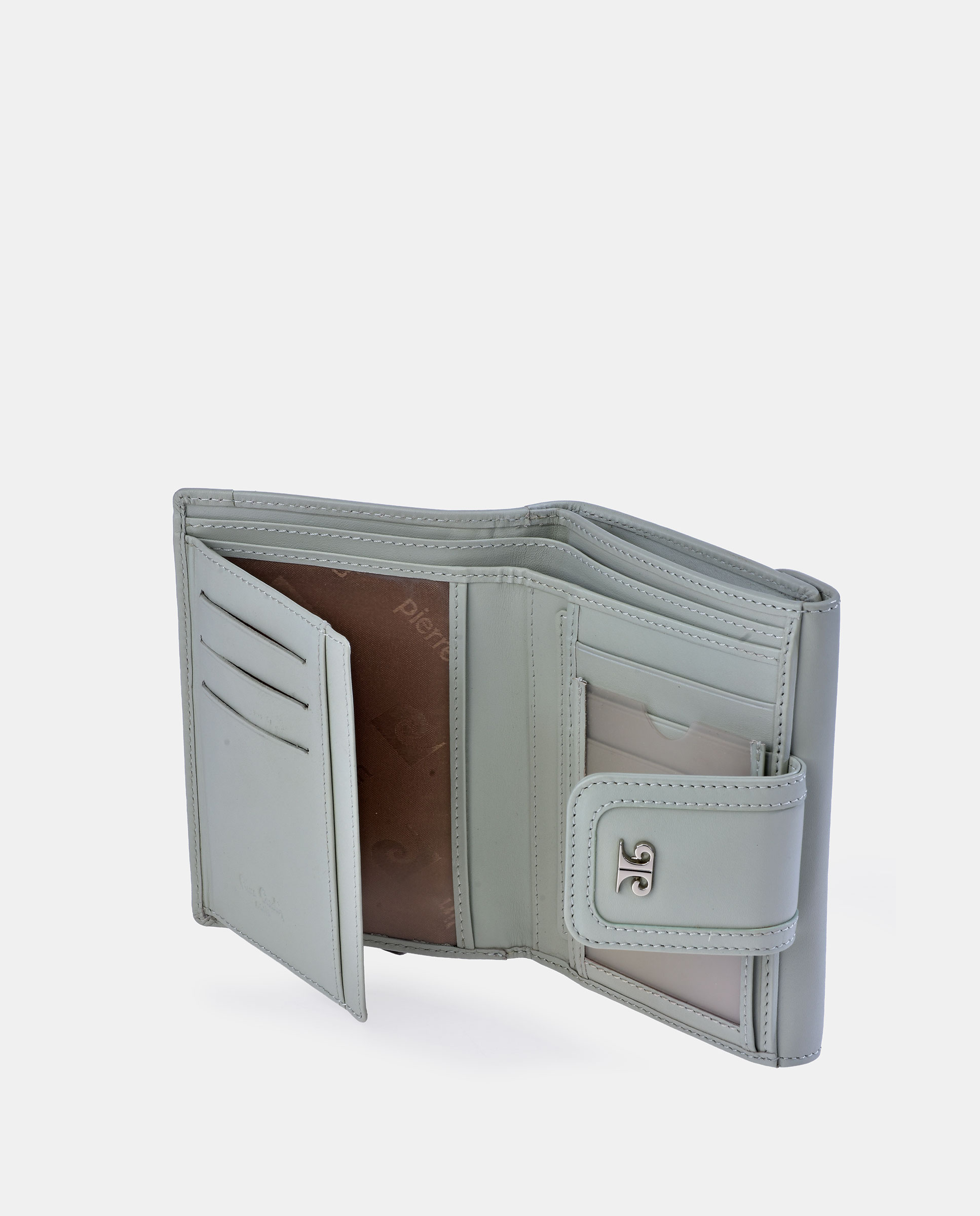 Porta-Moedas em Pele Gravada com Secção para Notas e Aba Verde Água-2