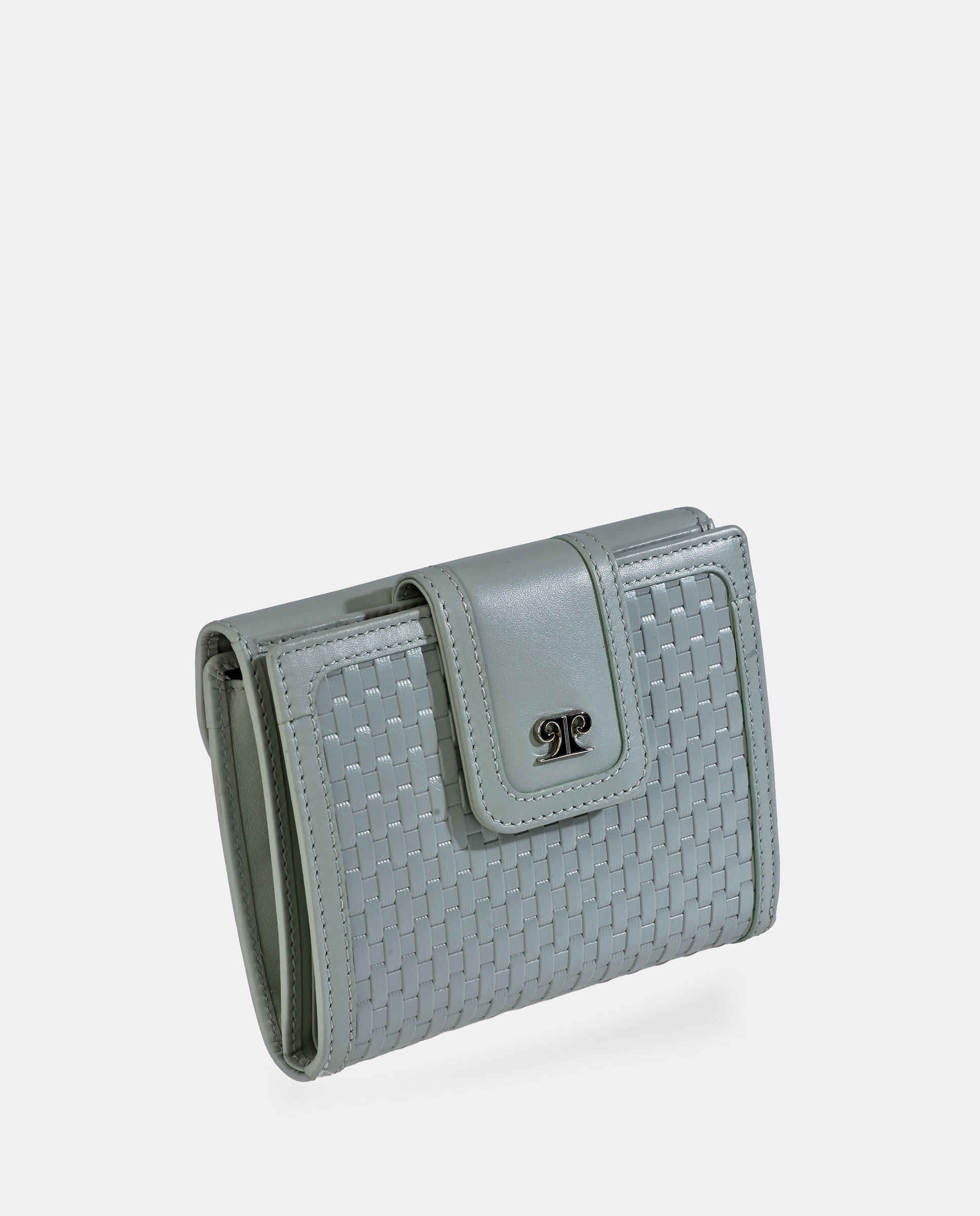 Porta-Moedas em Pele Gravada com Secção para Notas e Aba Verde Água-3