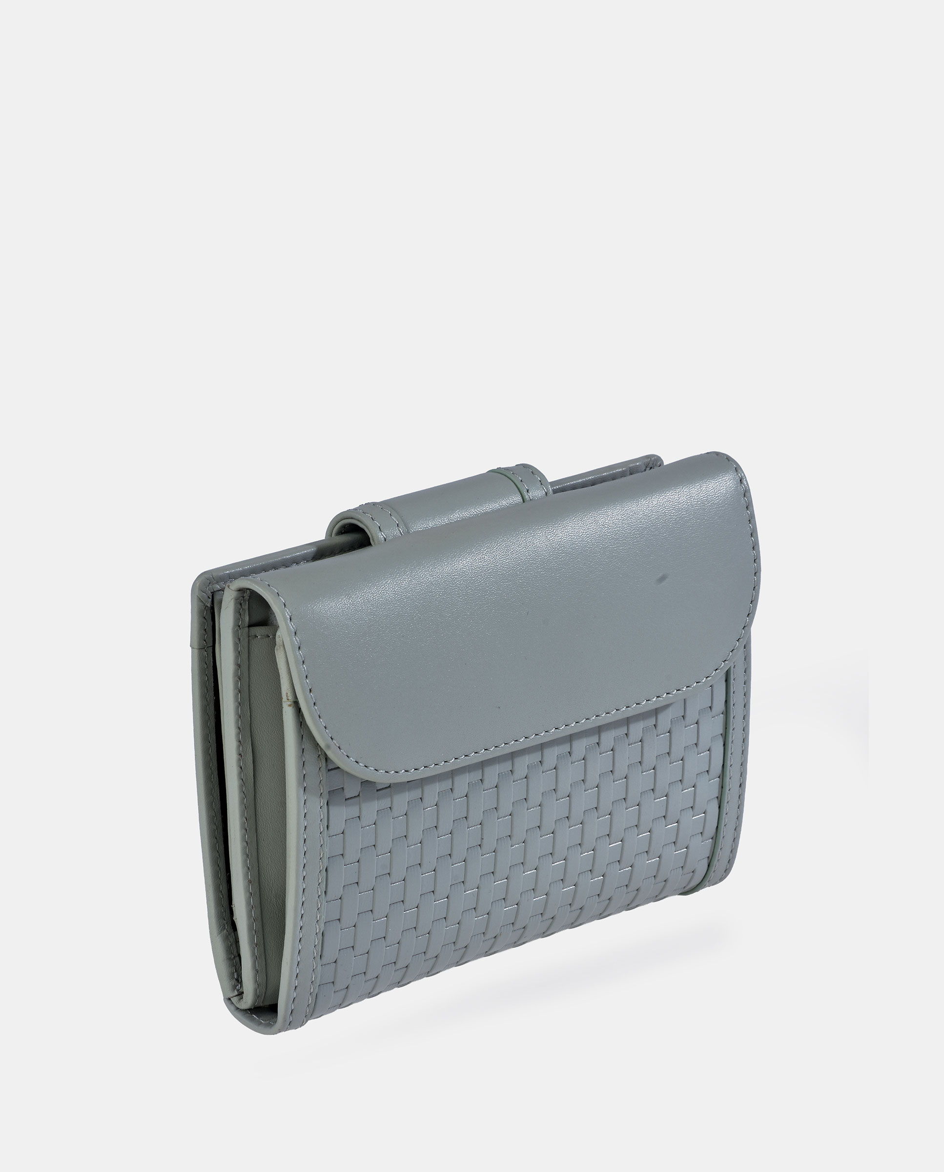 Porta-Moedas em Pele Gravada com Secção para Notas e Aba Verde Água-4
