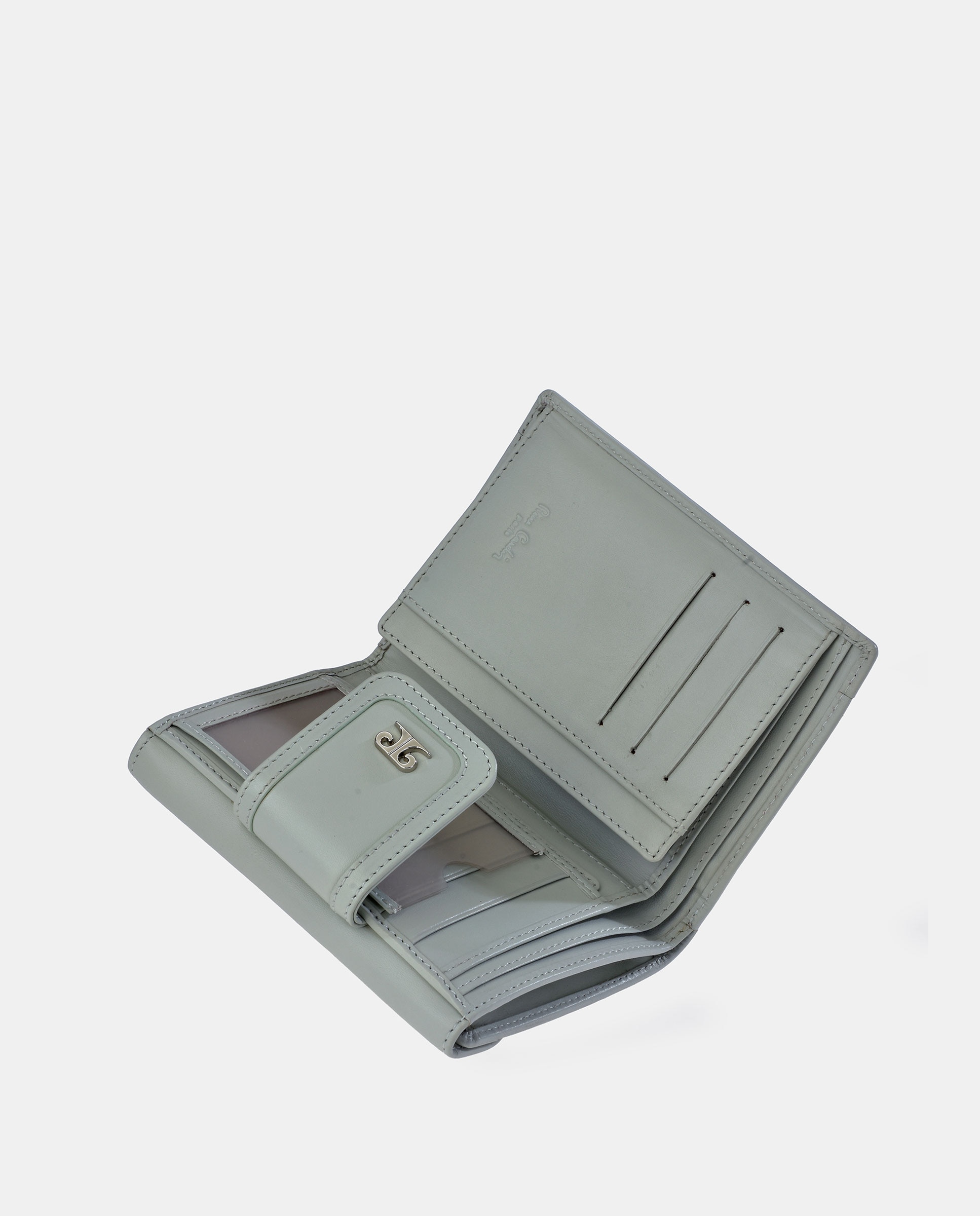 Porta-Moedas em Pele Gravada com Secção para Notas e Aba Verde Água-5