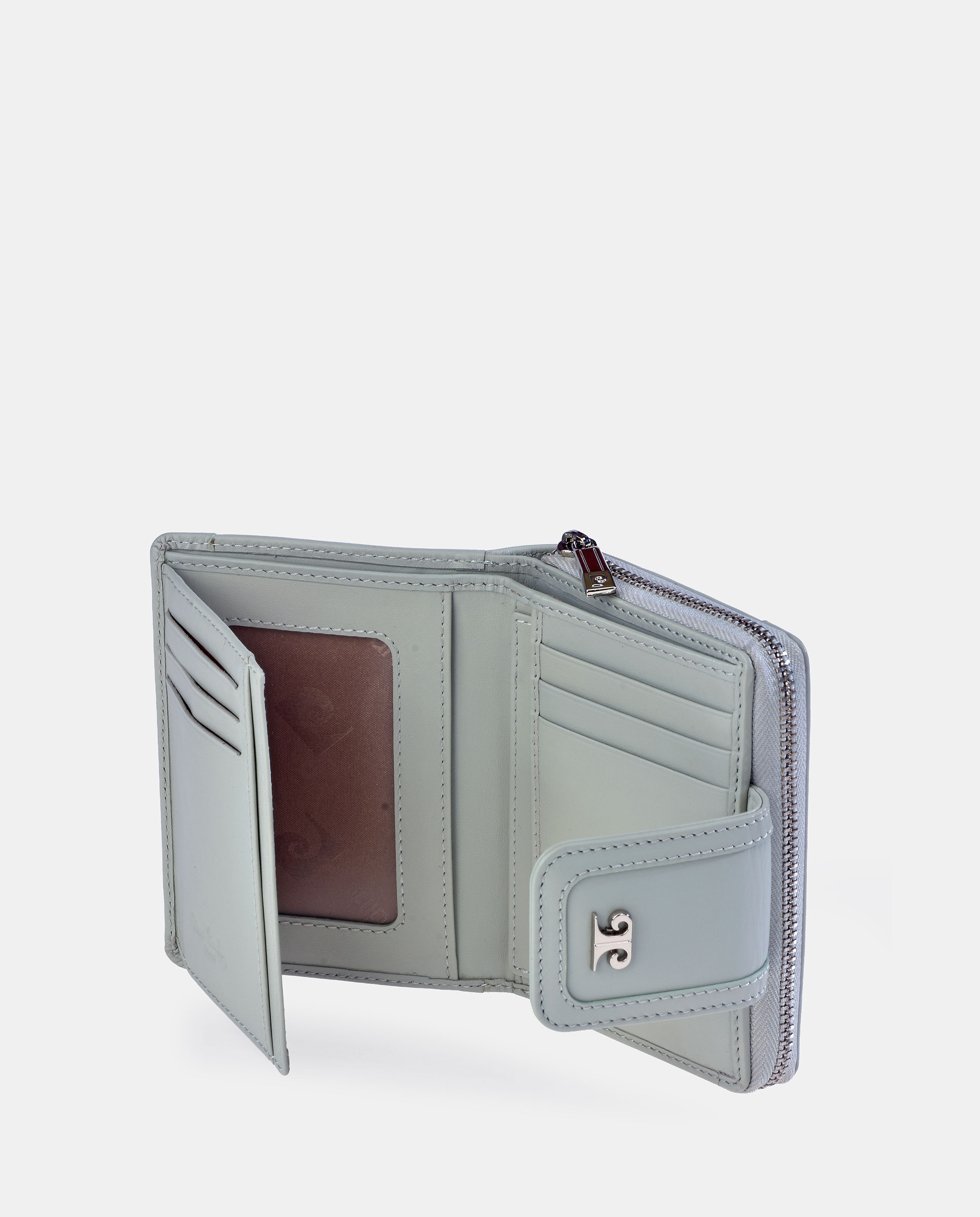 Porta-Moedas Pequeno em Pele Gravada com Secção para Notas Verde Água-4