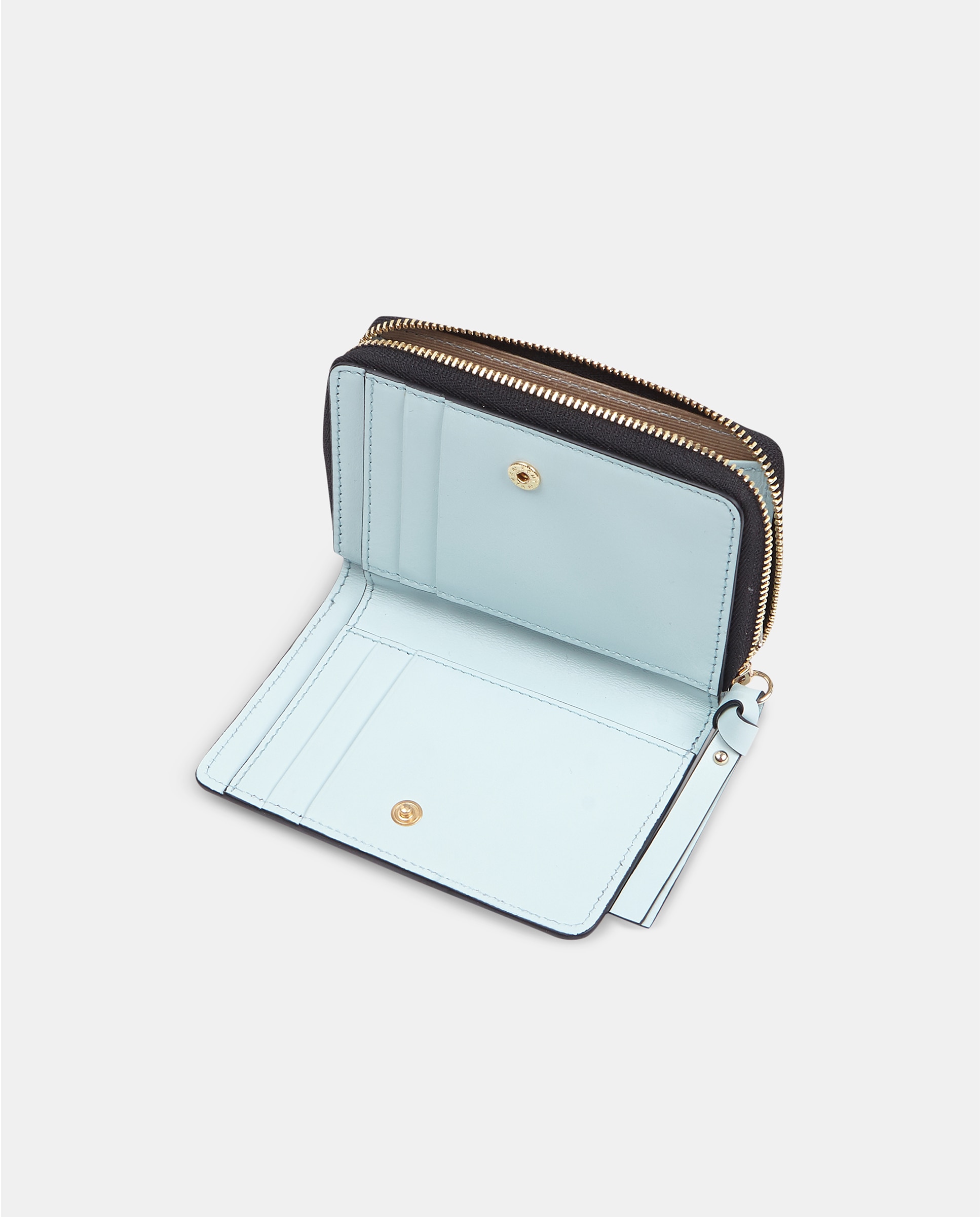 Porta-Moedas Pequeno em Pele Lisa com Fecho de Correr Azul-claro-3