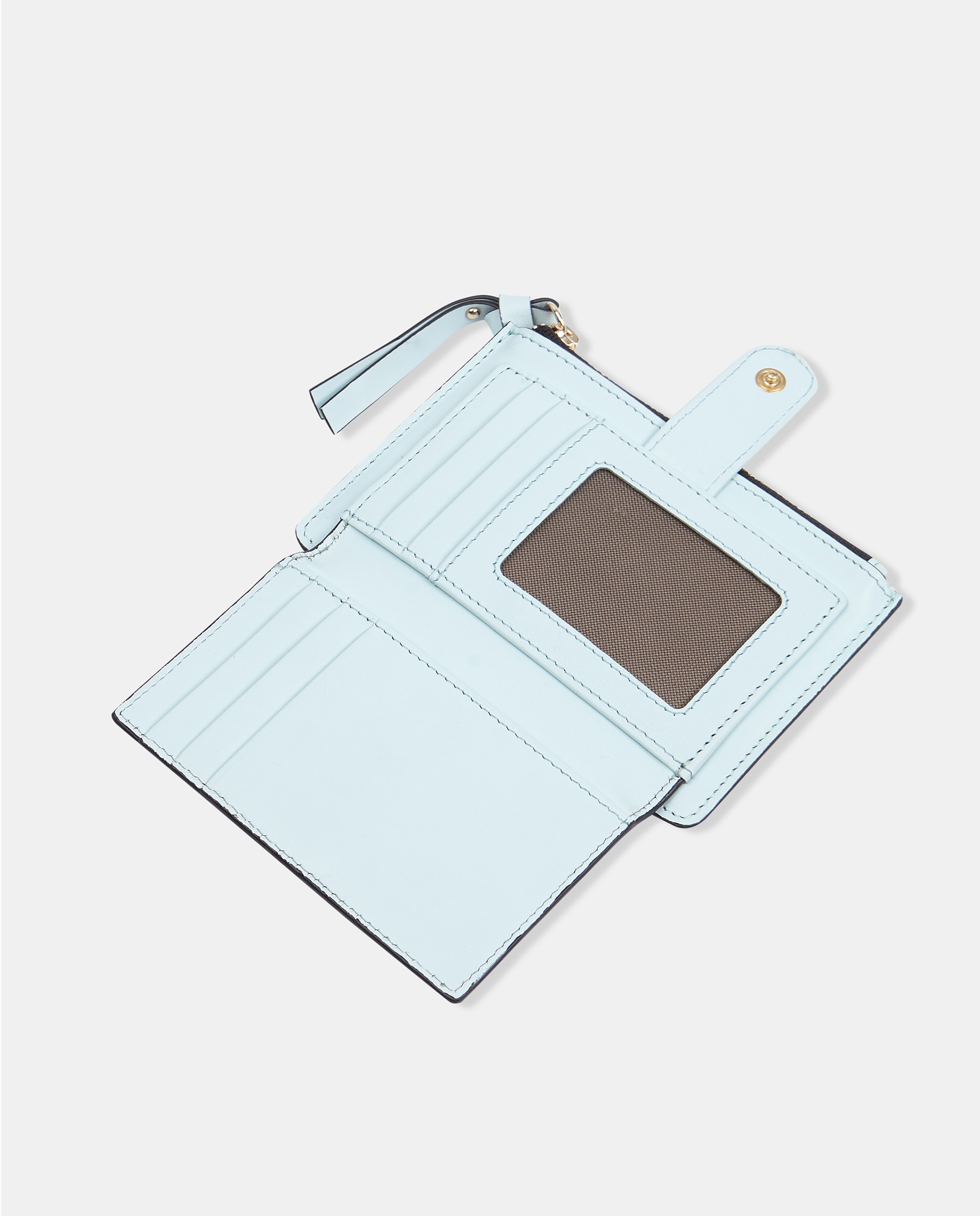 Porta-Moedas Pequeno em Pele Lisa com Fecho de Correr Azul-claro-3