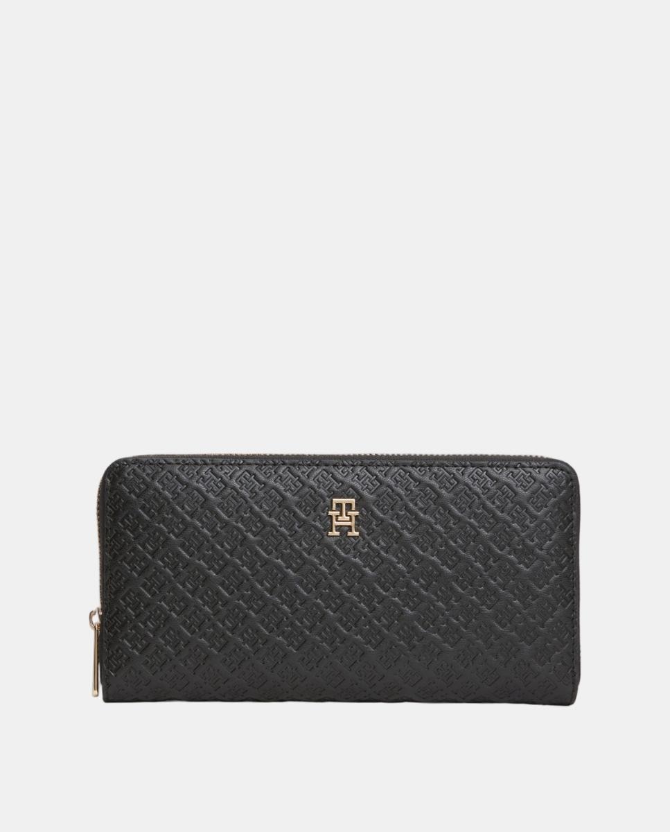 Carteira com Estampado de Monograma Preto-1