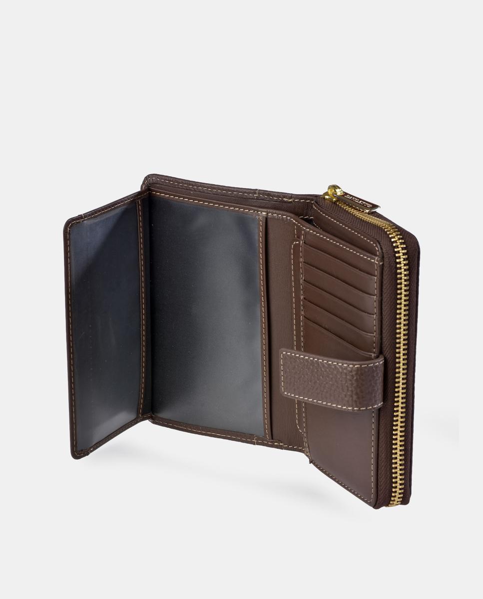 Porta-Moedas em Pele Granulada com Secção para Notas Castanho-escuro-5