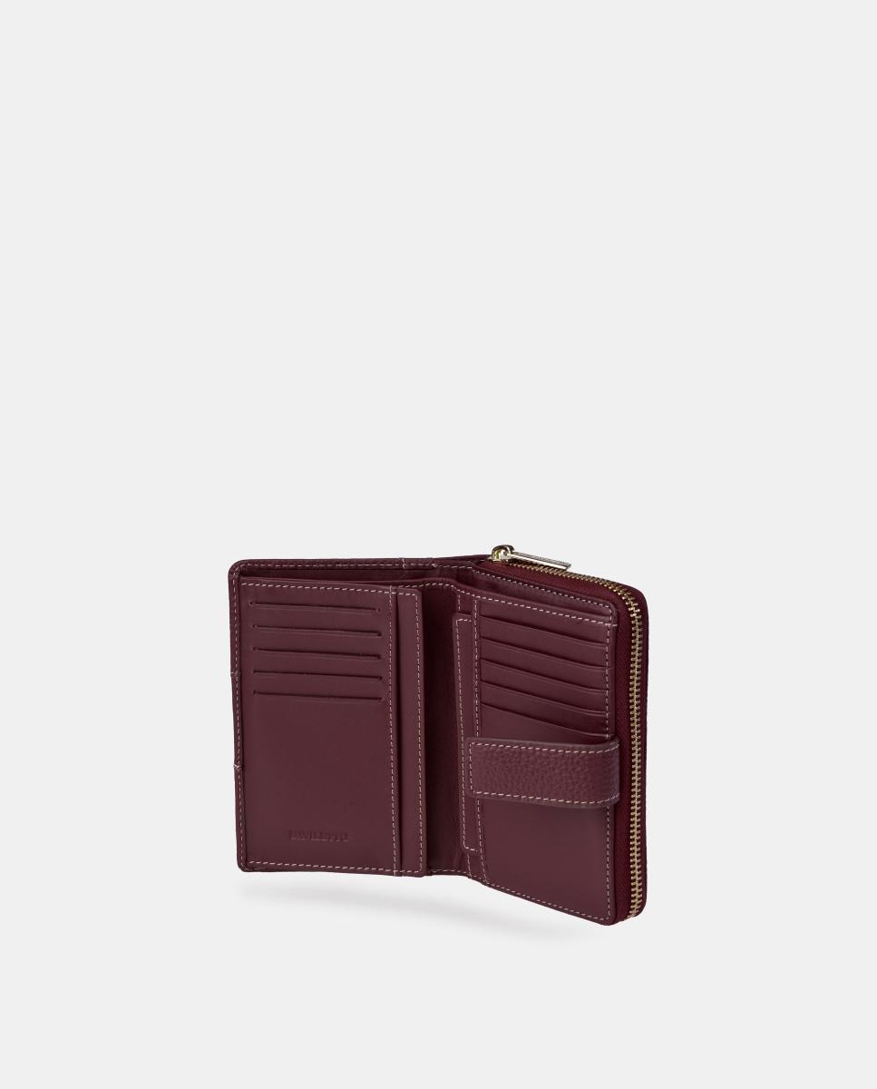 Porta-Moedas em Pele Granulada com Secção para Notas Grená-4