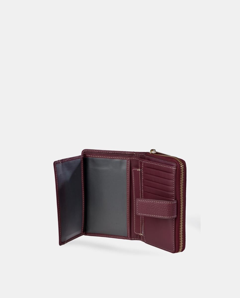 Porta-Moedas em Pele Granulada com Secção para Notas Grená-5