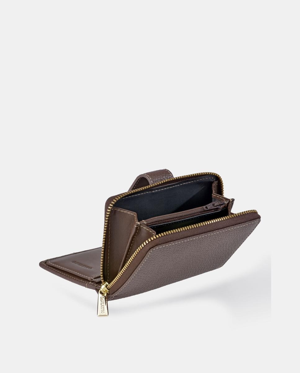 Porta-Moedas Médio em Pele Granulada com Secção para Notas Castanho-escuro-3