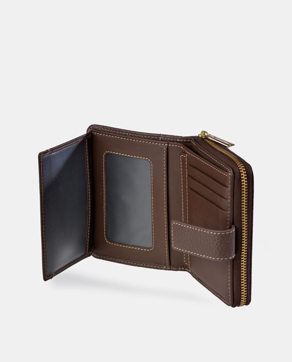 Porta-Moedas Médio em Pele Granulada com Secção para Notas Castanho-escuro-5