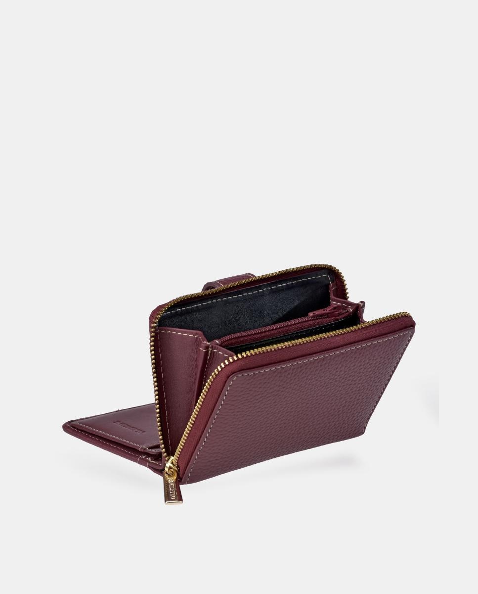 Porta-Moedas Médio em Pele Granulada com Secção para Notas Grená-3