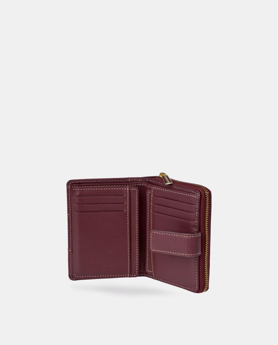 Porta-Moedas Médio em Pele Granulada com Secção para Notas Grená-4