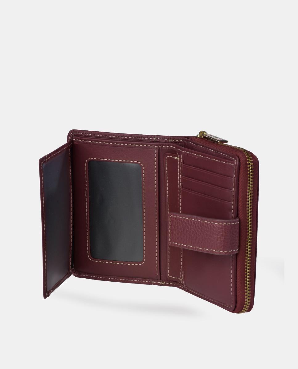 Porta-Moedas Médio em Pele Granulada com Secção para Notas Grená-5