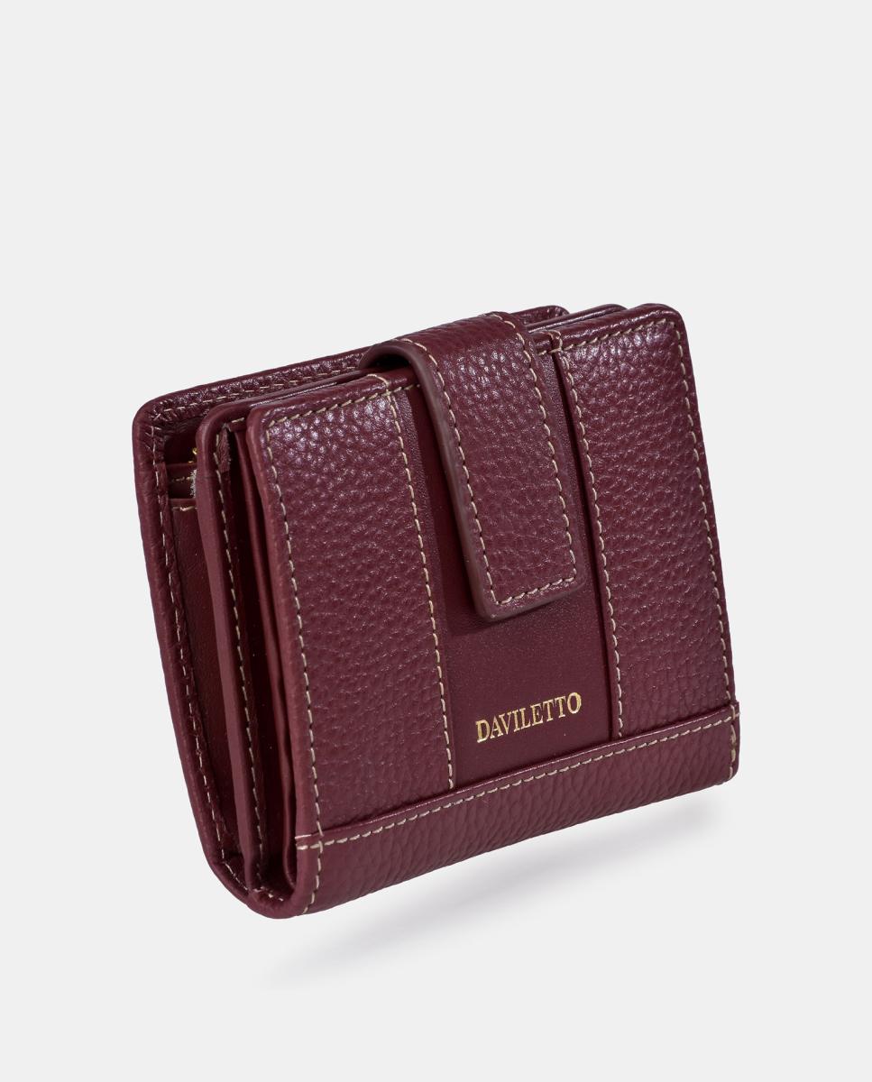 Porta-Moedas Compacto em Pele Granulada com Secção para Notas Grená-2