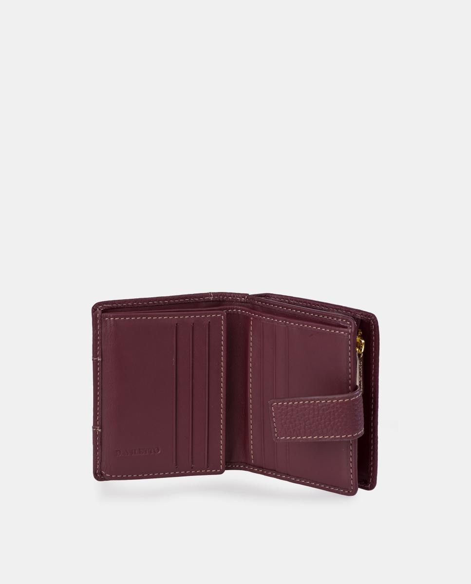 Porta-Moedas Compacto em Pele Granulada com Secção para Notas Grená-4