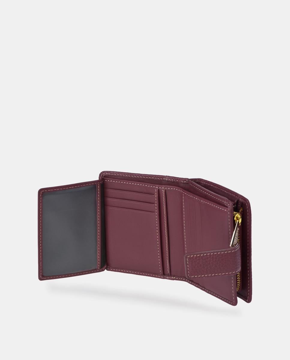 Porta-Moedas Compacto em Pele Granulada com Secção para Notas Grená-5