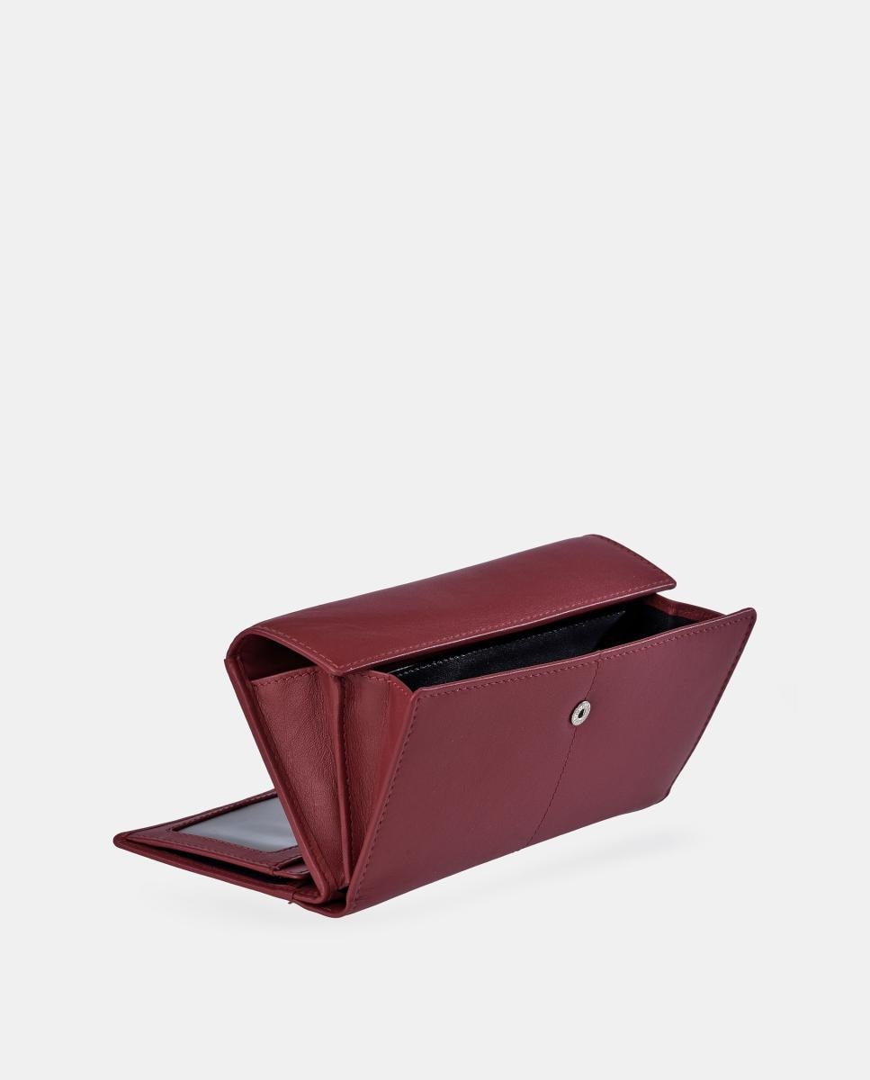 Porta-Moedas Grande em Pele com Secção para Notas Vermelho-4