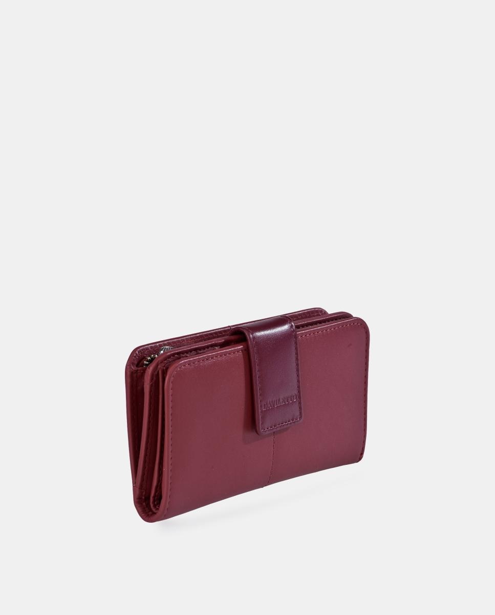 Porta-Moedas em Pele com Secção para Notas e Fecho de Correr Vermelho-2