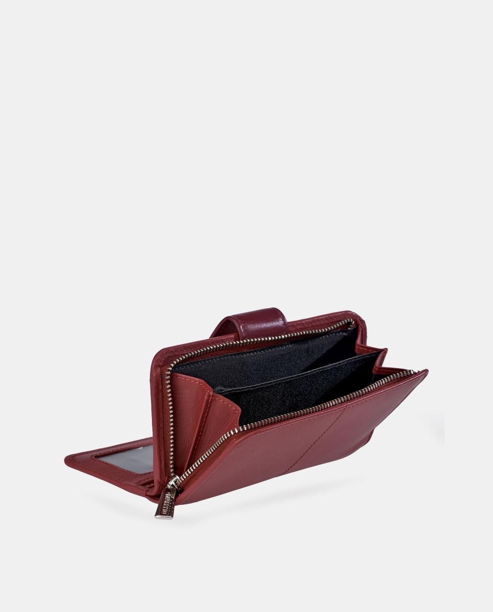Porta-Moedas em Pele com Secção para Notas e Fecho de Correr Vermelho-3
