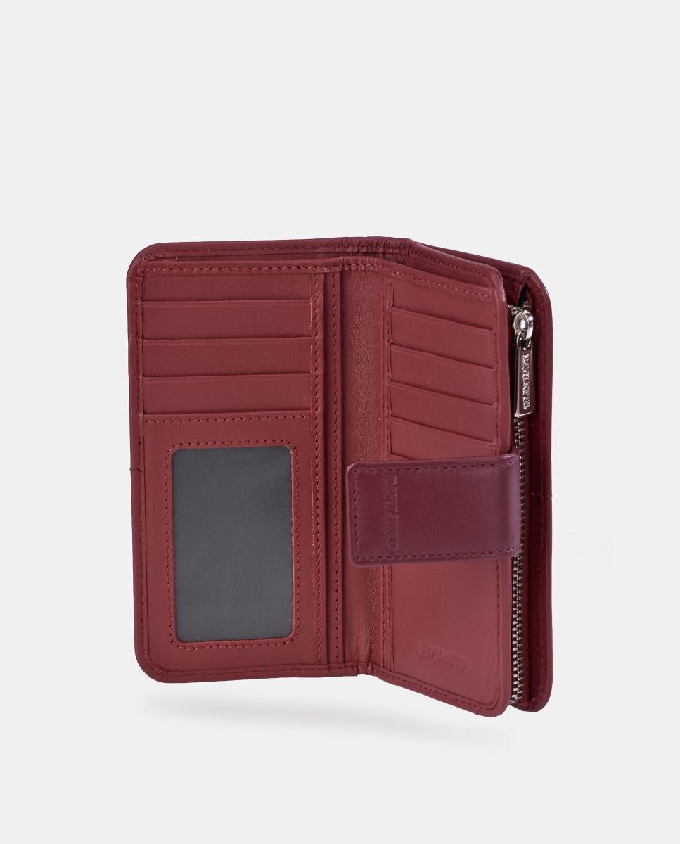 Porta-Moedas em Pele com Secção para Notas e Fecho de Correr Vermelho-4