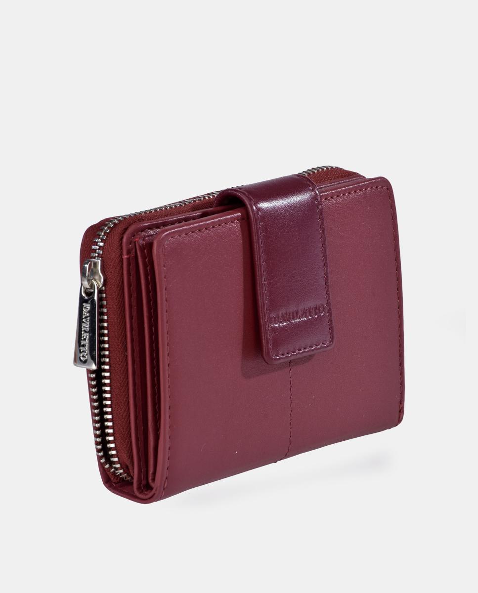 Porta-Moedas em Pele com Secção para Notas e Fecho de Correr Vermelho-2