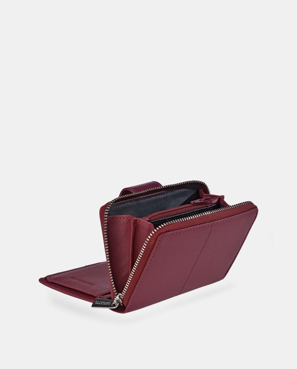 Porta-Moedas em Pele com Secção para Notas e Fecho de Correr Vermelho-3