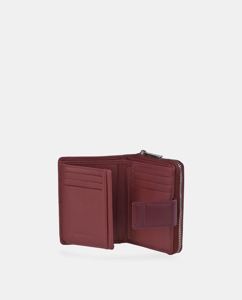 Porta-Moedas em Pele com Secção para Notas e Fecho de Correr Vermelho-4