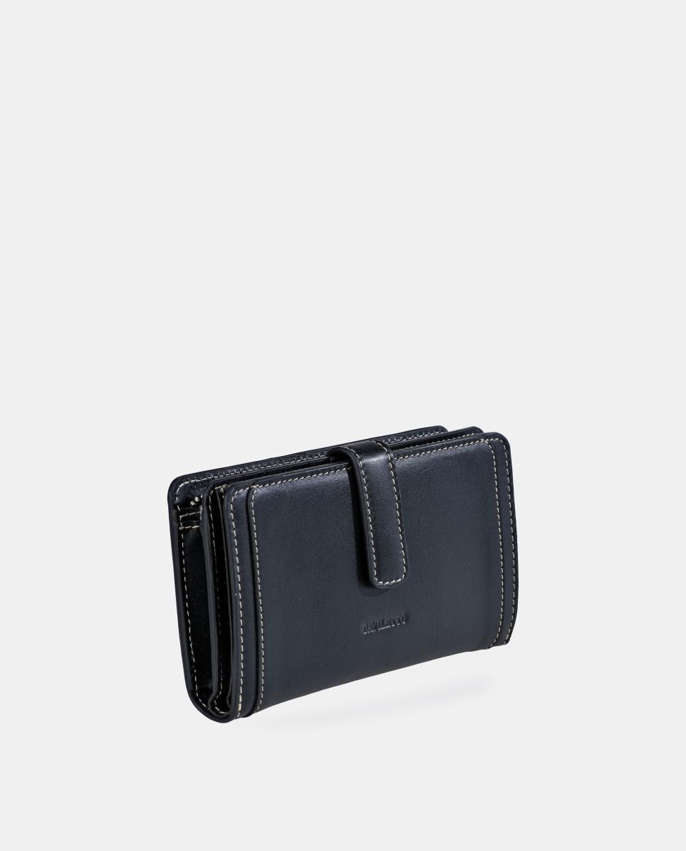 Porta-Moedas com Secção para Notas Grande em Pele Preto-2
