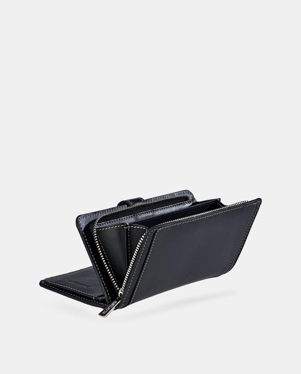 Porta-Moedas com Secção para Notas Grande em Pele Preto-3