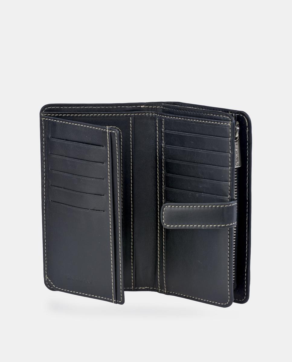 Porta-Moedas com Secção para Notas Grande em Pele Preto-4