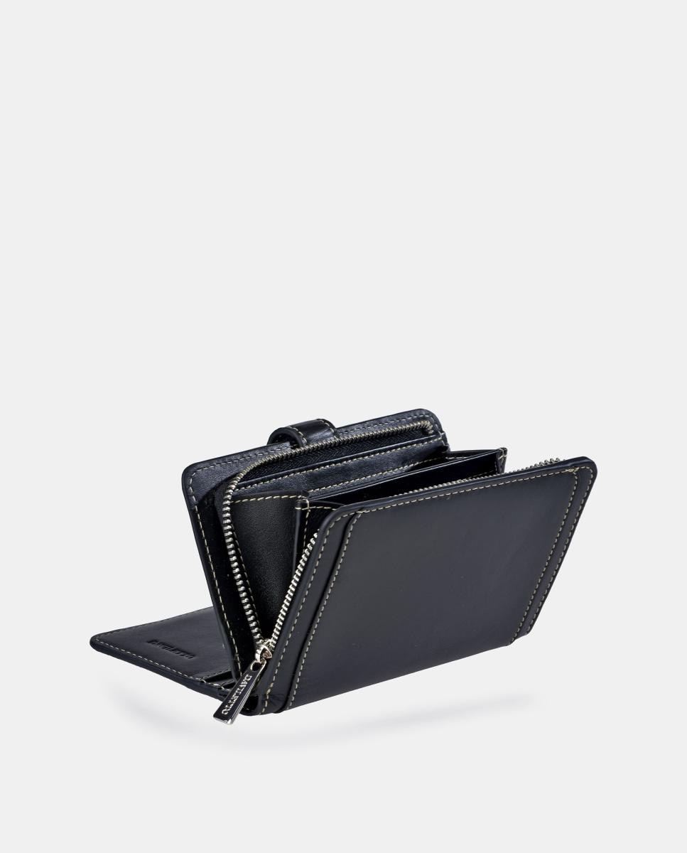 Porta-Moedas com Secção para Notas em Pele Preto-3