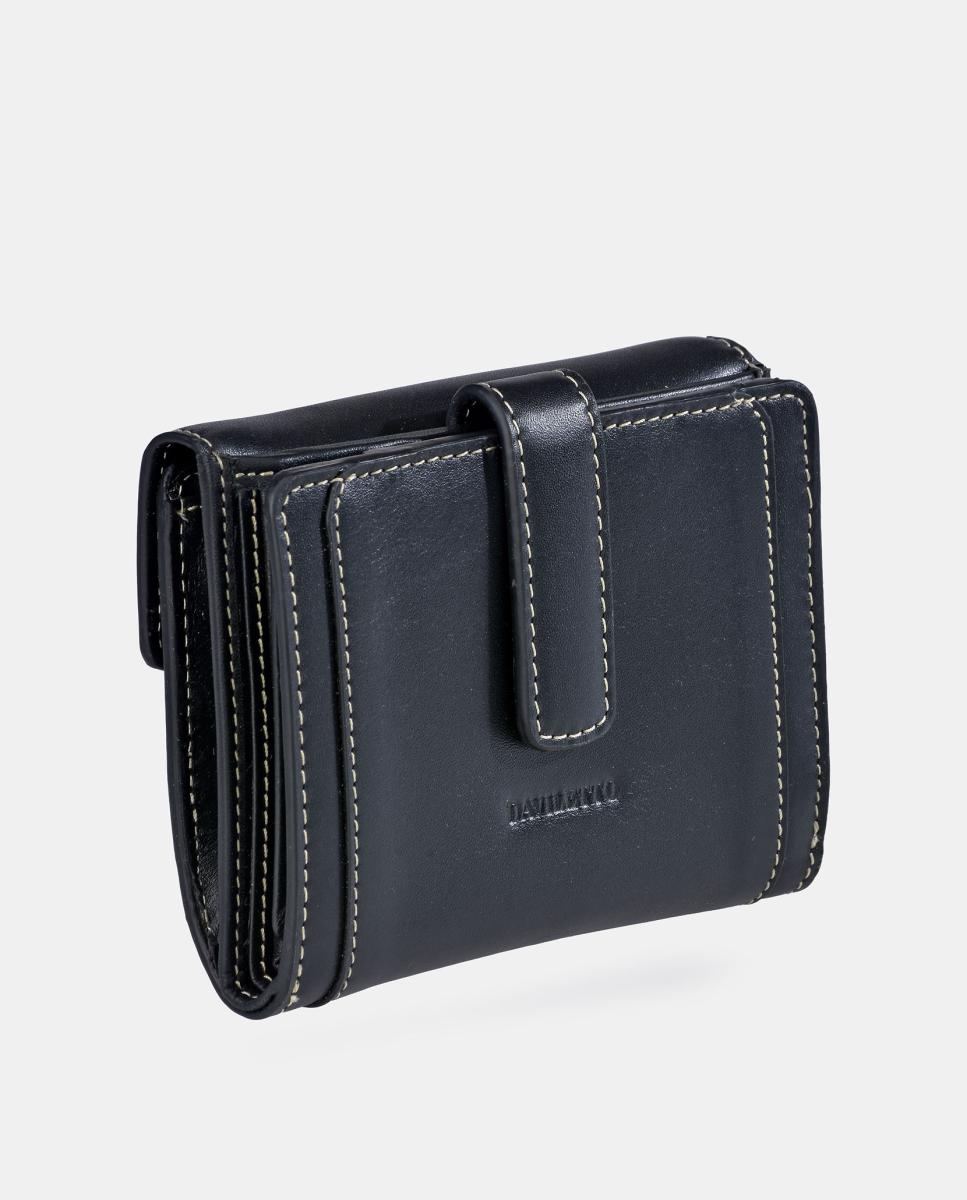 Porta-Moedas com Secção para Notas Compacto em Pele Preto-2