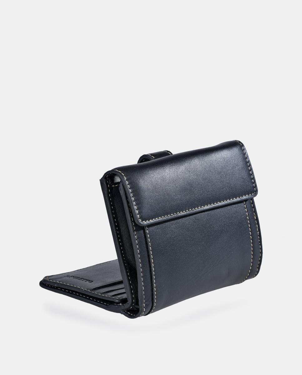 Porta-Moedas com Secção para Notas Compacto em Pele Preto-3