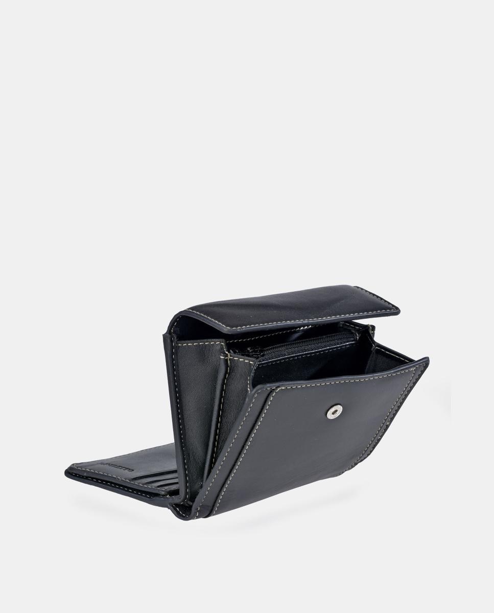 Porta-Moedas com Secção para Notas Compacto em Pele Preto-4