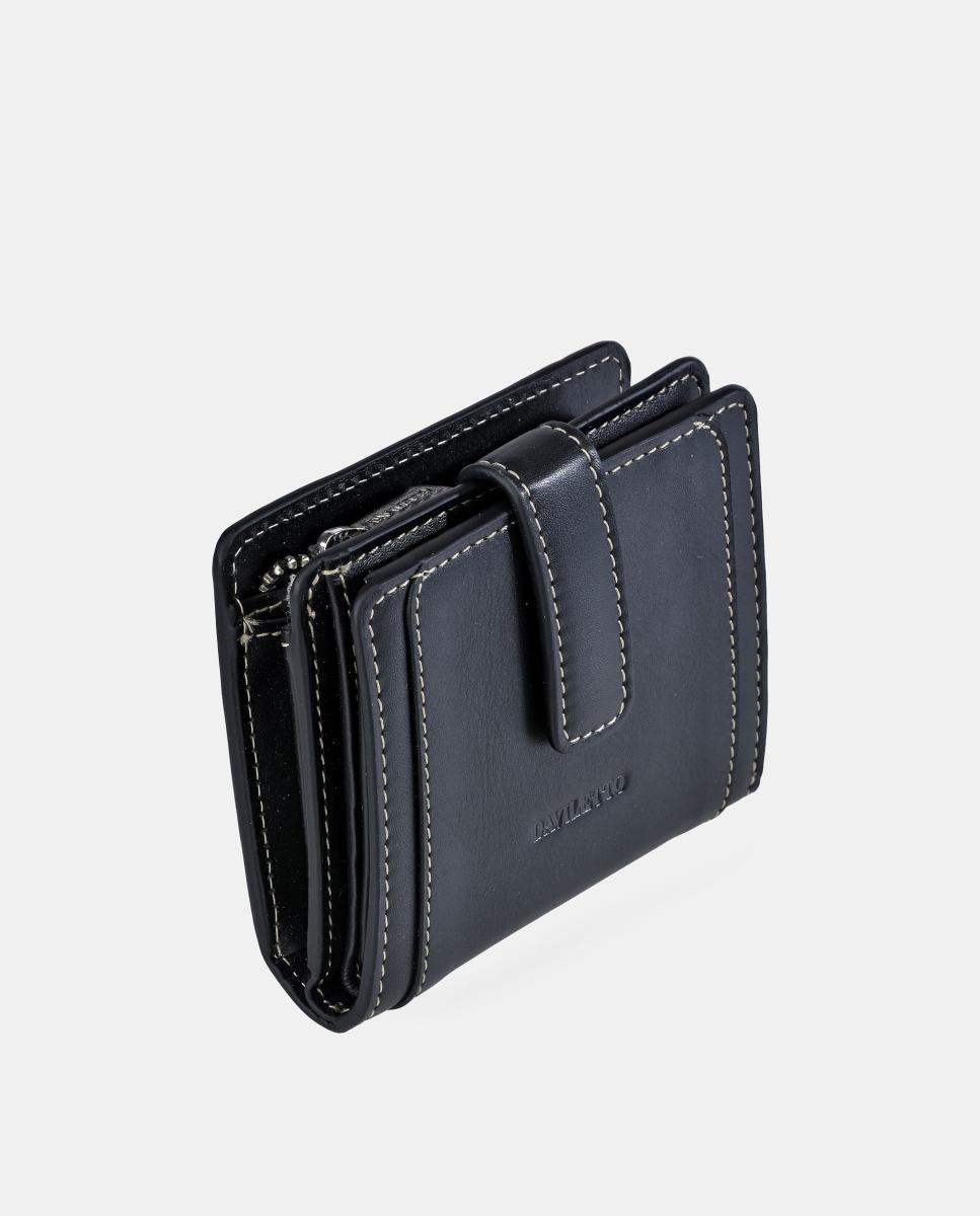 Porta-Moedas com Secção para Notas Pequeno em Pele Preto-2