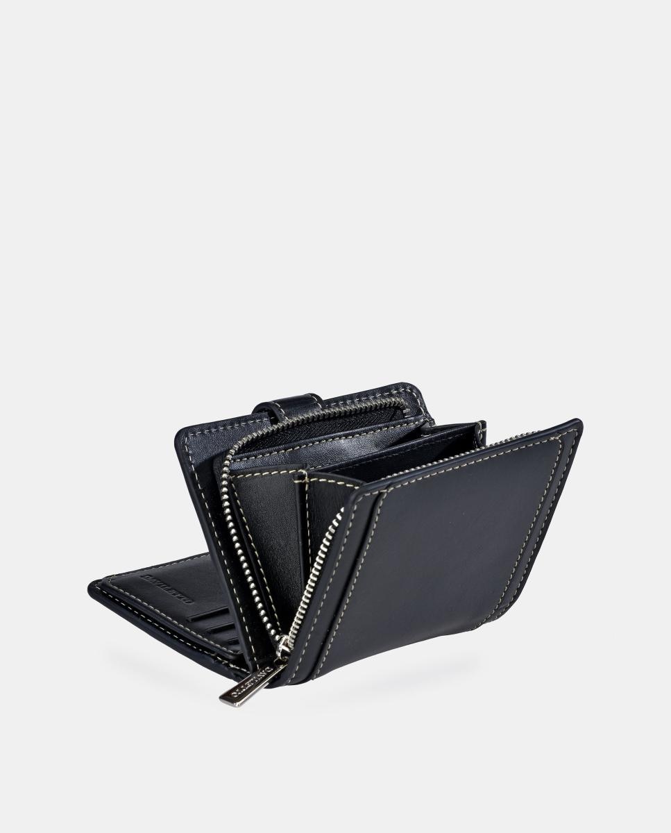 Porta-Moedas com Secção para Notas Pequeno em Pele Preto-3