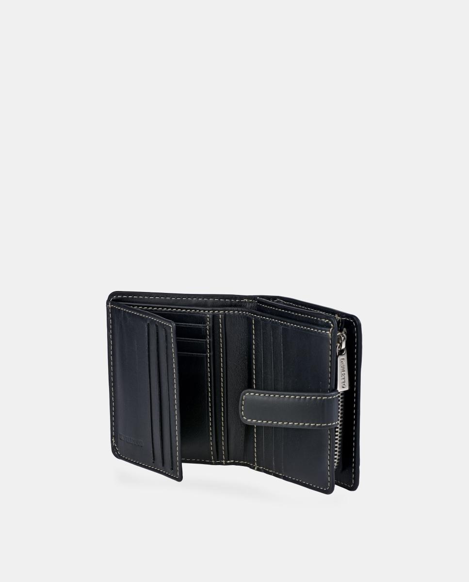 Porta-Moedas com Secção para Notas Pequeno em Pele Preto-4