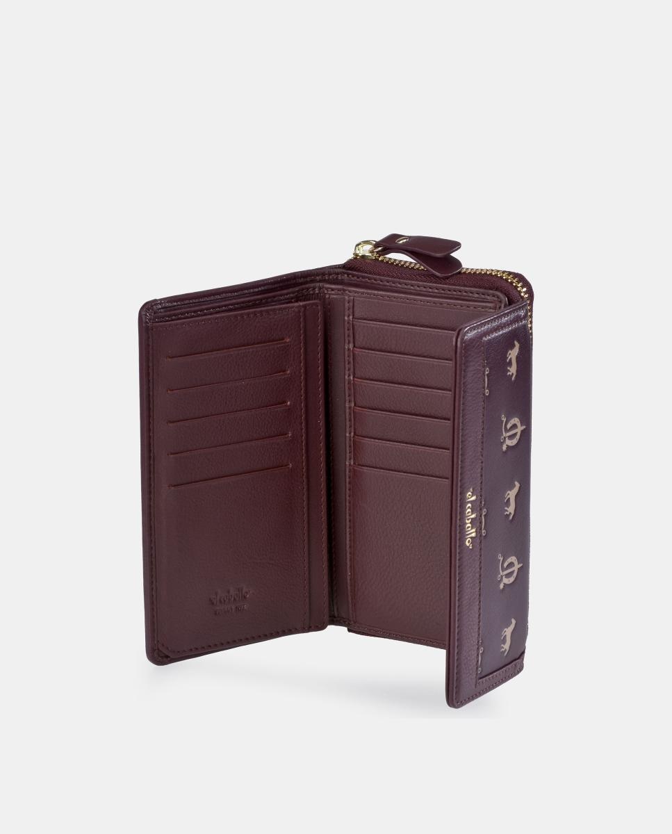 Porta-moedas e Porta-notas Grande com Aba em Pele Bovina e Lona Grená-4