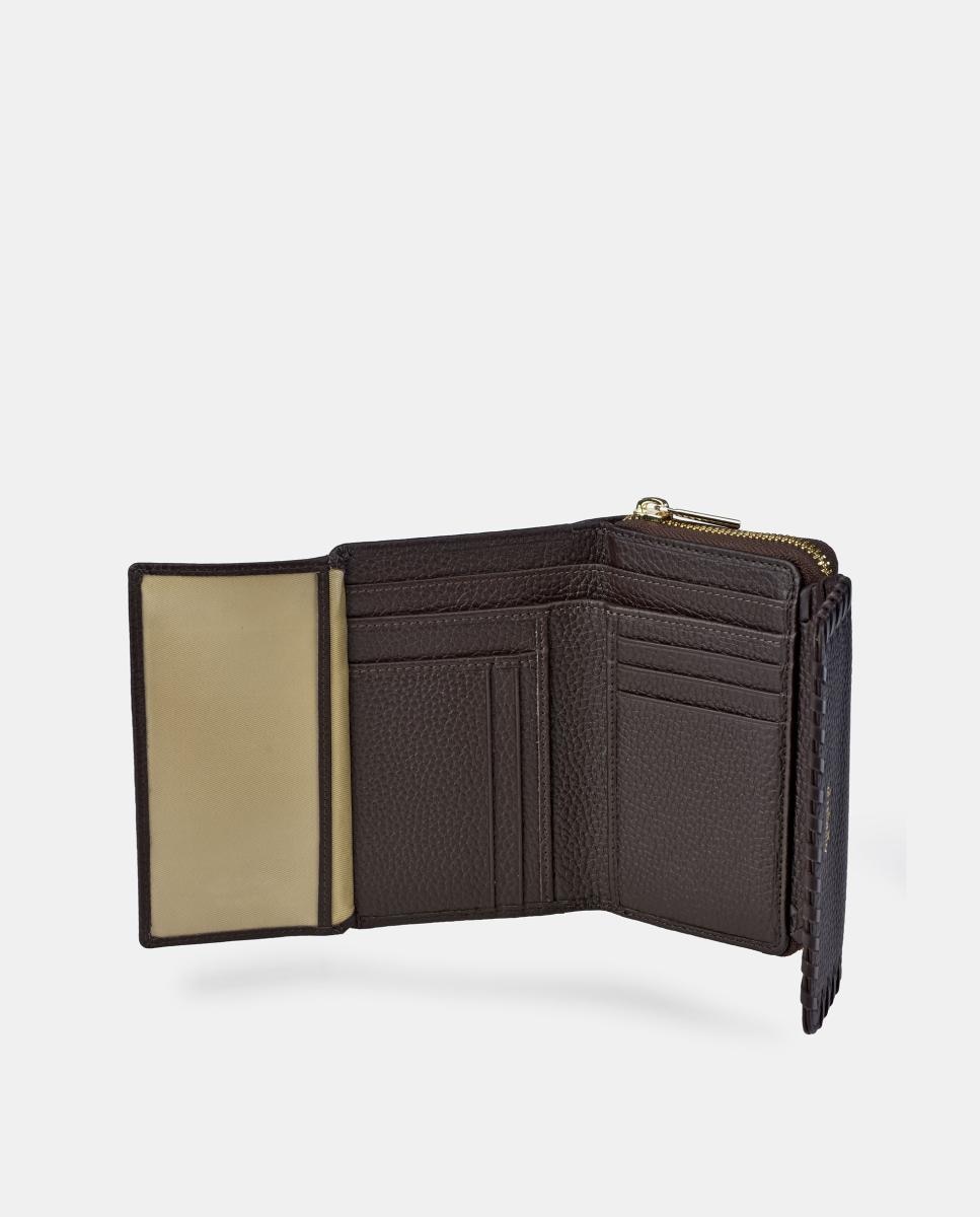 Porta-moedas e Porta-notas Grande Fabricado em Pele com Fecho de Correr Castanho-5