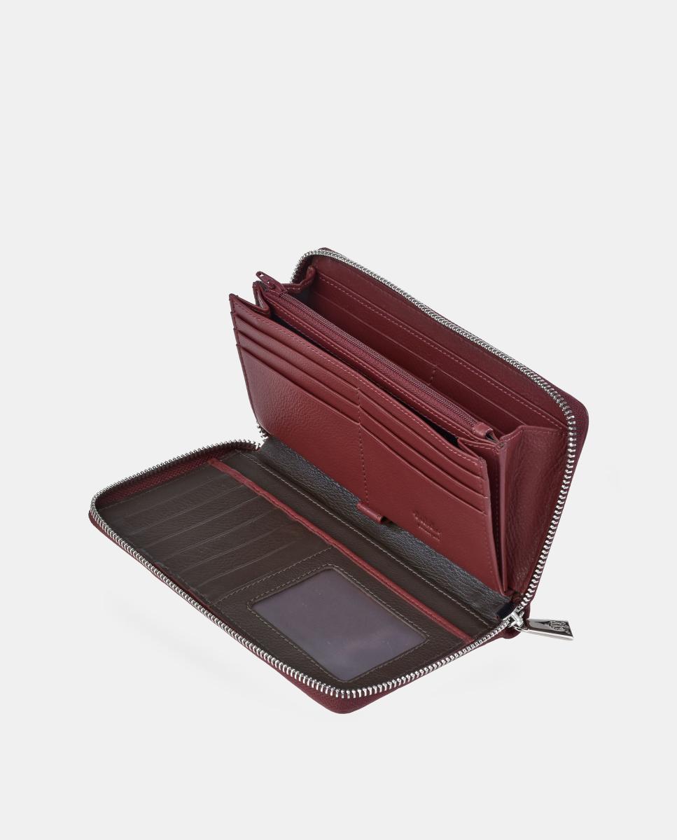 Porta-moedas e Porta-notas Grande com Fecho de Correr em Pele e Lona Castanho-3