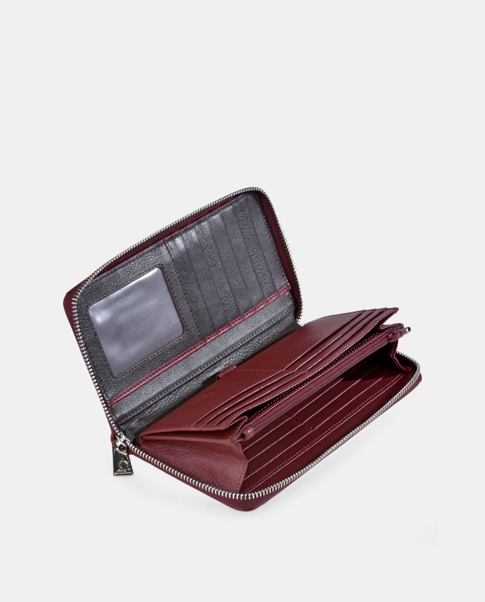 Porta-moedas e Porta-notas Grande com Fecho de Correr em Pele e Lona Castanho-4